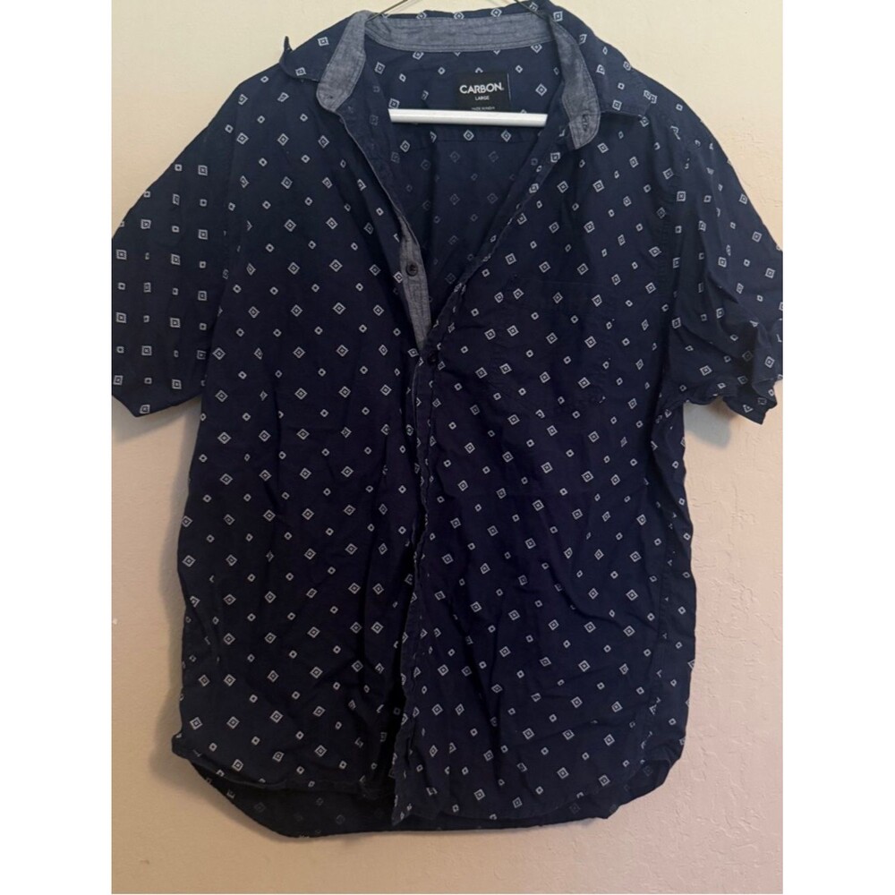 Carbon Mens Navy Short-Sleeve Button-Up Shirt large blue L short sleeves A17
